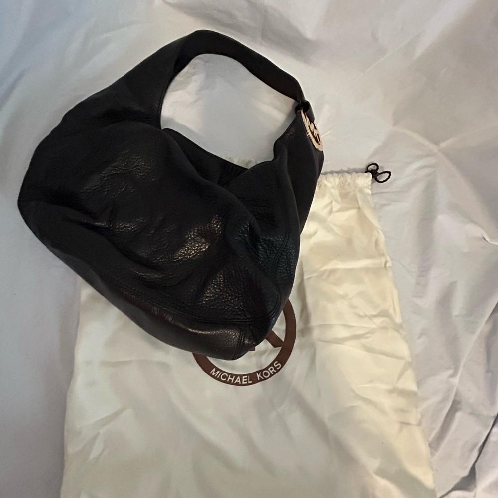 Michael Kors Black Pebbled Leather Hobo Bag with dust bag